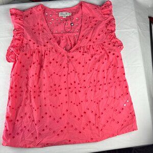 Flirty Molly Bracken Pink Sherbert Cotton Eyelet Top XL Peek-a-boo Unlined